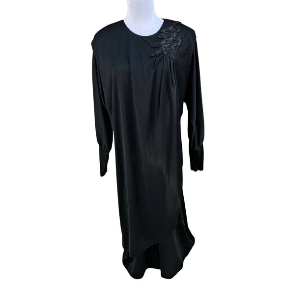 Vintage Edith Flagg California Black Dress Bead Shoulder Embellishment No Sz Tag - Picture 2 of 8